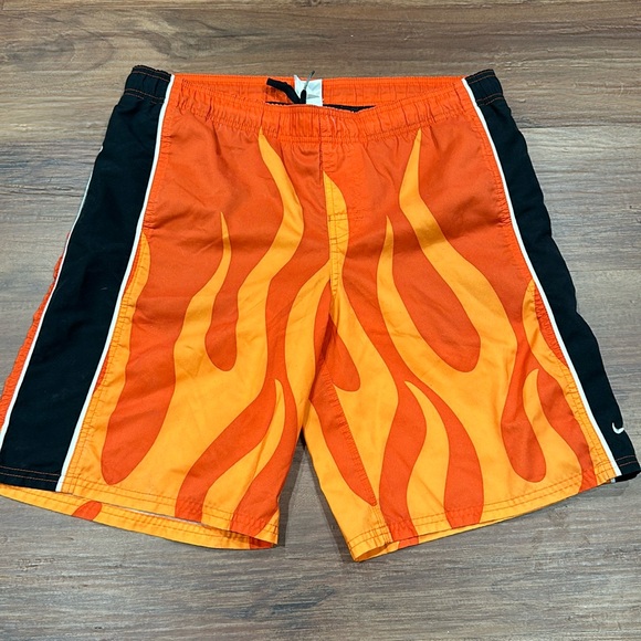 Vintage Early 2000s Y2K Orange Nike Flames Swimtrunks - Picture 1 of 3
